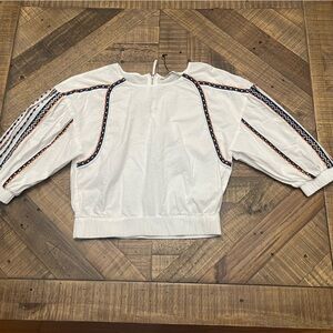 Sfera Embroidered Balloon Sleeve Cropped Blouse - White / Multi